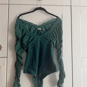 Green Lace Trim free people bodysuit